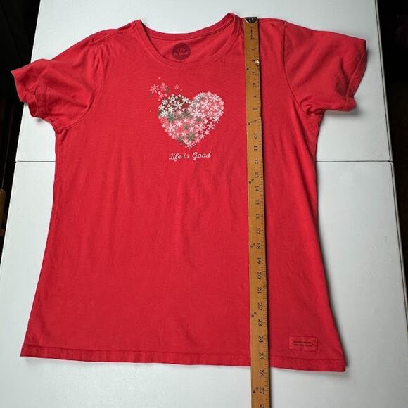 Life Is Good Top Women Large Red Crusher Tee Classic Fit Snowflake Heart Holiday - Picture 10 of 12